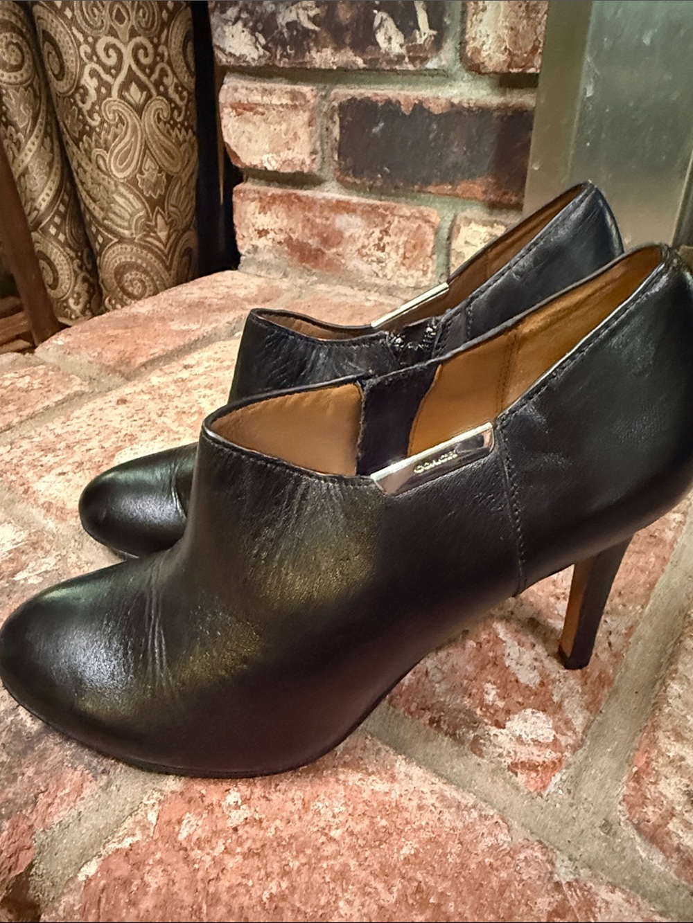 Coach Black Leather Ankle Booties with Side Zip